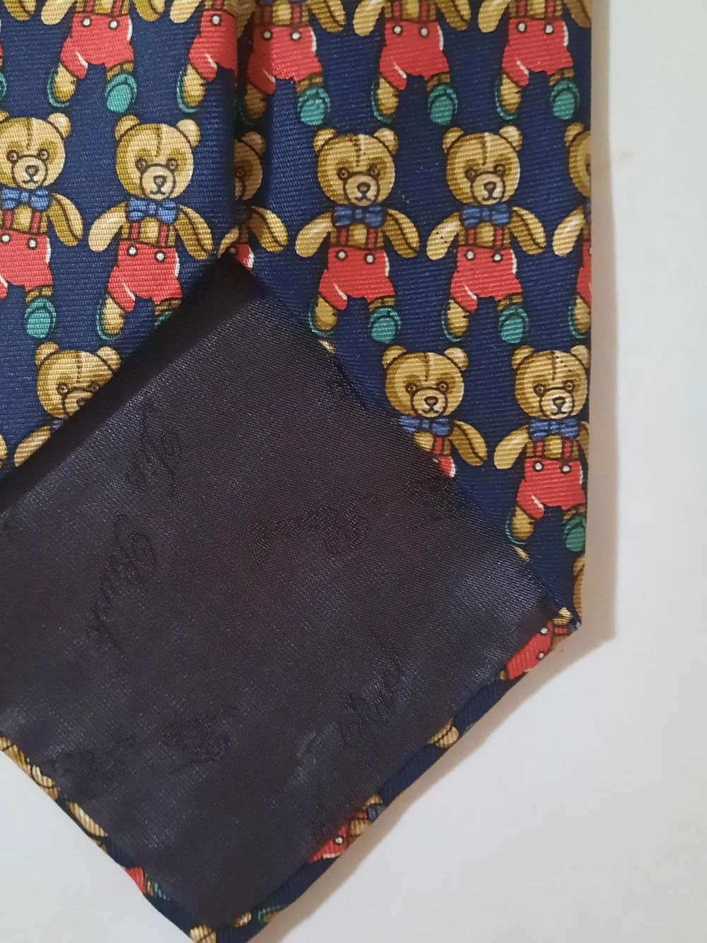 Beaufort Tie Rack Men's 100% Silk Teddy Bear Necktie Navy Blue Italy Vintage